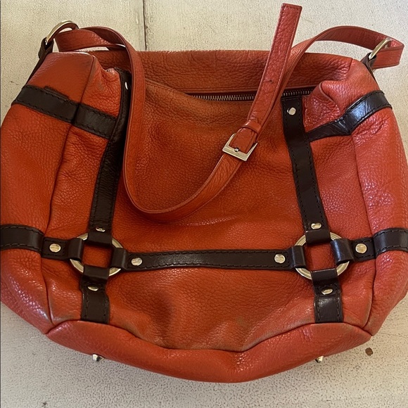 Marco Buggiani orange & brown pebble leather handbag purse satchel - Picture 11 of 15